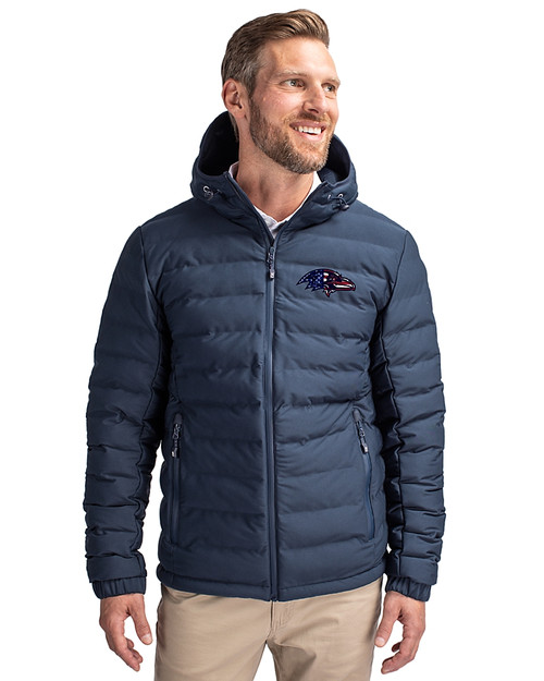 Baltimore Ravens Americana Cutter & Buck Mission Ridge Repreve® Eco Insulated Mens Puffer Jacket Navy Blue Front