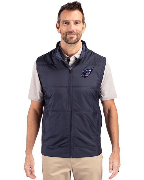 Arizona Cardinals Americana Cutter & Buck Stealth Hybrid Quilted Mens Windbreaker Vest Liberty Navy Front