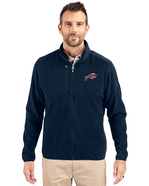 Buffalo Bills Americana Cutter & Buck Cascade Eco Sherpa Mens Big & Tall Fleece Jacket Navy Blue Front