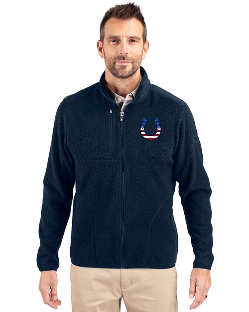 Indianapolis Colts Americana Cutter & Buck Cascade Eco Fleece Mens Full Zip Jacket Navy Blue Front
