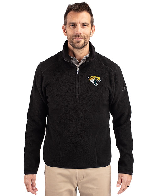 Jacksonville Jaguars Cutter & Buck Cascade Eco Sherpa Fleece Mens Big & Tall Quarter Zip Jacket Black Front