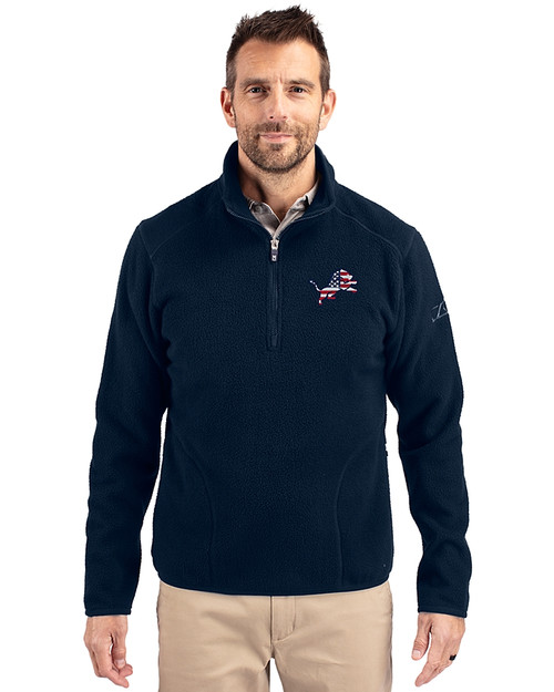 Detroit Lions Americana Cutter & Buck Cascade Eco Fleece Mens Quarter Zip Jacket Navy Blue Front