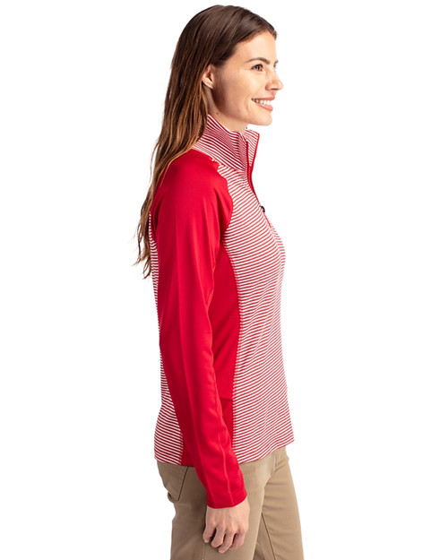Baltimore Ravens Americana Cutter & Buck Forge Tonal Stripe Stretch Half Zip Womens Top Cardinal Red Side