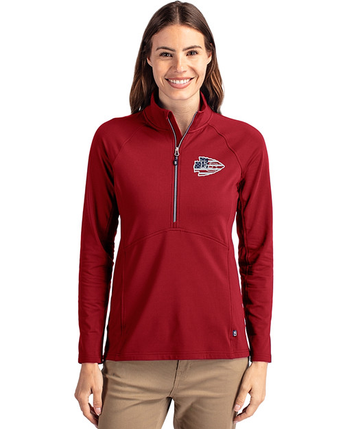 Kansas City Chiefs Americana Cutter & Buck Adapt Eco Knit Stretch Recycled Womens Half Zip Pullover Cardinal Red Front