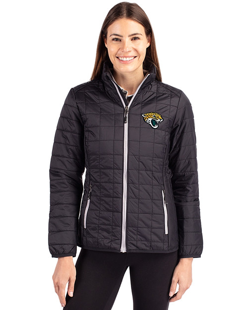 Jacksonville Jaguars Cutter & Buck Rainier PrimaLoft®  Womens Eco Insulated Full Zip Puffer Jacket Black Front