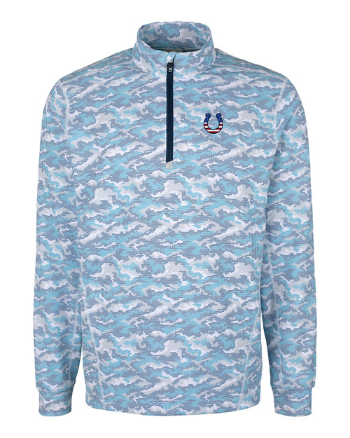 Indianapolis Colts Americana Cutter & Buck Traverse Camo Print Stretch Quarter Zip Mens Pullover IND_MANN_HG 1