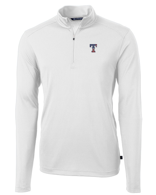 Texas Rangers Stars & Stripes Cutter & Buck Virtue Eco Pique Recycled Quarter Zip Mens Pullover WH_MANN_HG 1