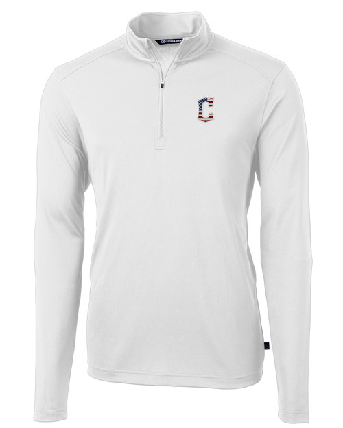 Cleveland Guardians Stars & Stripes Cutter & Buck Virtue Eco Pique Recycled Quarter Zip Mens Pullover WH_MANN_HG 1