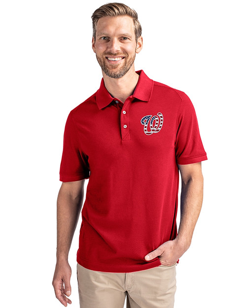 Washington Nationals Stars & Stripes Cutter & Buck Advantage Eco Tri-Blend Pique Mens Polo Cardinal Red Front