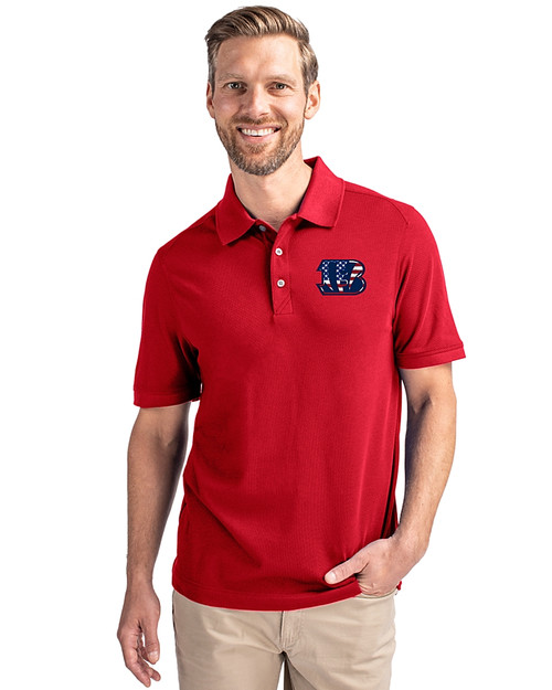 Cincinnati Bengals Americana Cutter & Buck Advantage Eco Tri-Blend Pique Mens Polo Cardinal Red Front