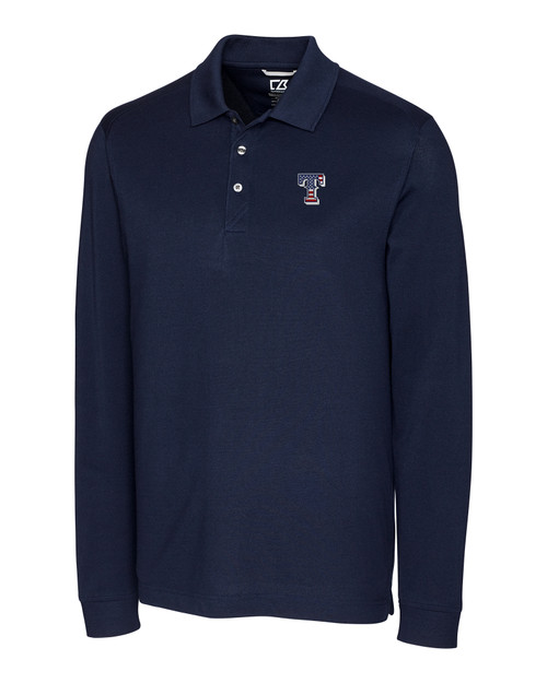 Texas Rangers Stars & Stripes Cutter & Buck Advantage Tri-Blend Pique Mens Long Sleeve Polo LYN_MANN_HG 1