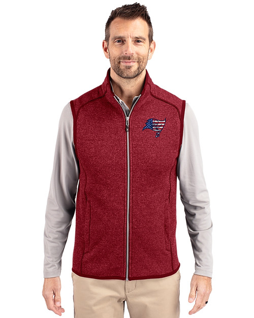 Tampa Bay Buccaneers Americana Cutter & Buck Mainsail Sweater-Knit Mens Full Zip Vest Cardinal Red Heather Front