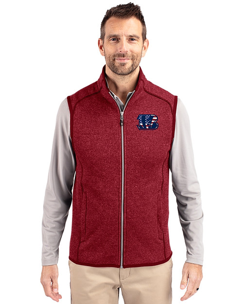 Cincinnati Bengals Americana Cutter & Buck Mainsail Sweater-Knit Mens Full Zip Vest Cardinal Red Heather Front