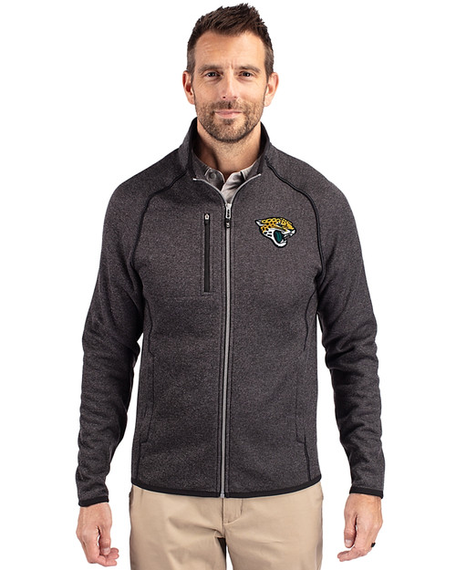 Jacksonville Jaguars Cutter & Buck Mainsail Sweater-Knit Mens Full Zip Jacket Charcoal Heather Front