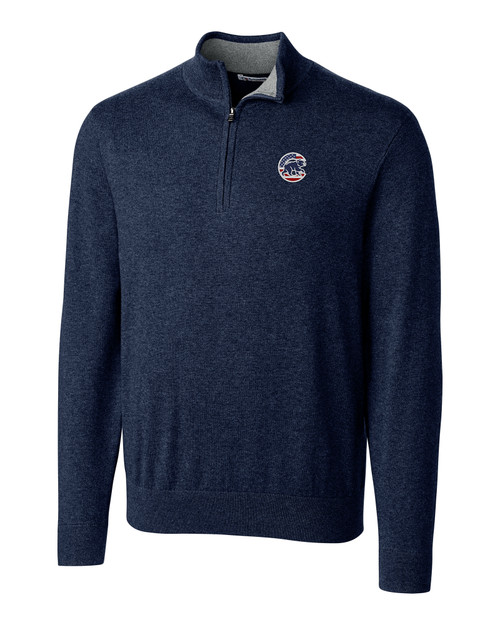 Chicago Cubs Stars & Stripes Cutter & Buck Lakemont Tri-Blend Mens Quarter Zip Pullover Sweater LYN_MANN_HG 1