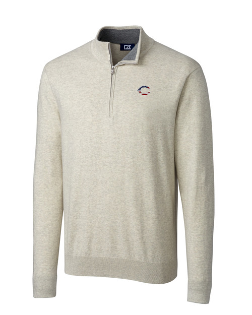 Cincinnati Reds Stars & Stripes Cutter & Buck Lakemont Tri-Blend Mens Quarter Zip Pullover Sweater OMH_MANN_HG 1