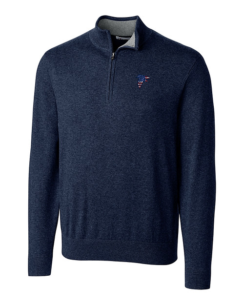 Atlanta Falcons Americana Cutter & Buck Lakemont Tri-Blend Mens Quarter Zip Pullover Sweater Liberty Navy Mannequin