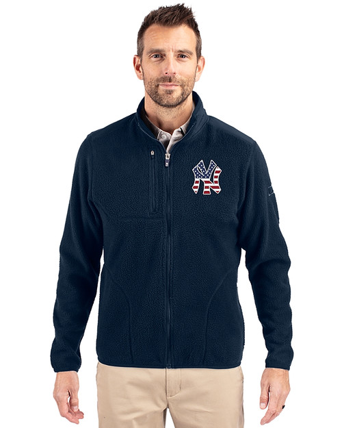 New York Yankees Stars & Stripes Cutter & Buck Cascade Eco Fleece Mens Full Zip Jacket Navy Blue Front