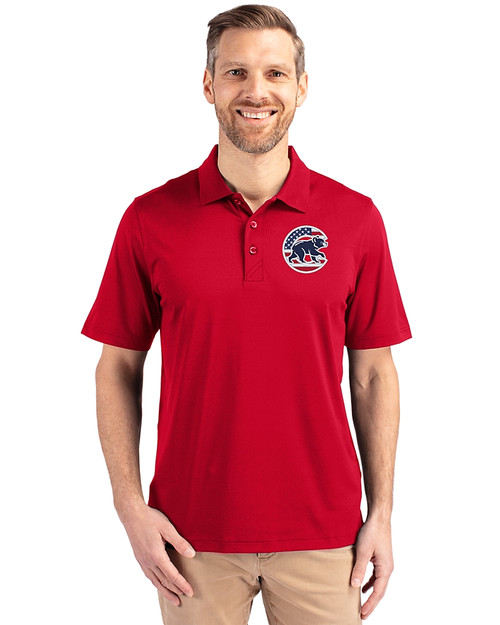 Chicago Cubs Stars & Stripes Cutter & Buck Forge Stretch Mens Big and Tall Polo Cardinal Red Front