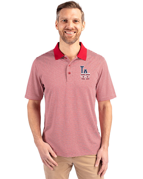 Los Angeles Dodgers Stars & Stripes Cutter & Buck Forge Tonal Stripe Stretch Mens Big and Tall Polo Cardinal Red Front