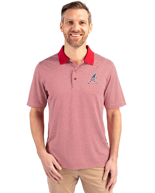 Atlanta Braves Stars & Stripes Cutter & Buck Forge Tonal Stripe Stretch Mens Big and Tall Polo Cardinal Red Front