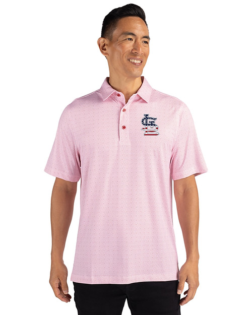 St. Louis Cardinals Stars & Stripes Cutter & Buck Pike Double Dot Print Stretch Mens Big and Tall Polo Cardinal Red Front