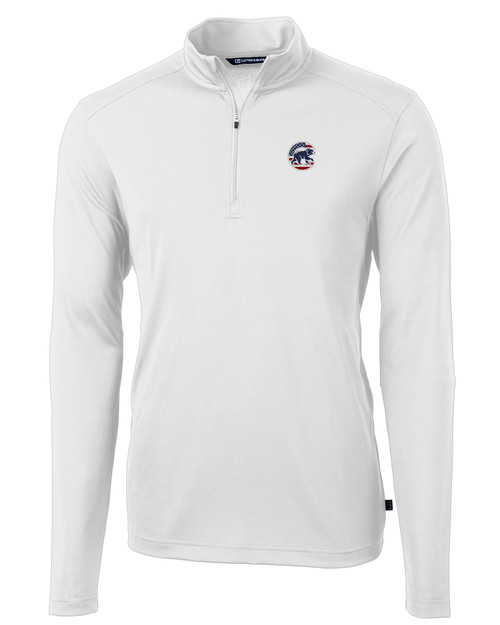 Chicago Cubs Stars & Stripes Cutter & Buck Virtue Eco Pique Recycled Quarter Zip Mens Big & Tall Pullover WH_MANN_HG 1