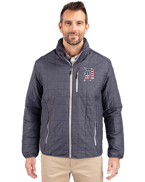 Detroit Tigers Stars & Stripes Cutter & Buck Rainier PrimaLoft®  Mens Big and Tall Eco Insulated Puffer Jacket Anthracite Melange Front