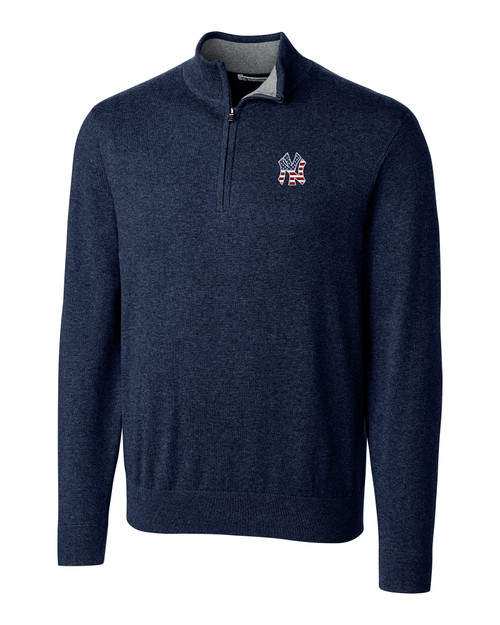 New York Yankees Stars & Stripes Cutter & Buck Lakemont Tri-Blend Mens Big and Tall Quarter Zip Pullover Sweater LYN_MANN_HG 1