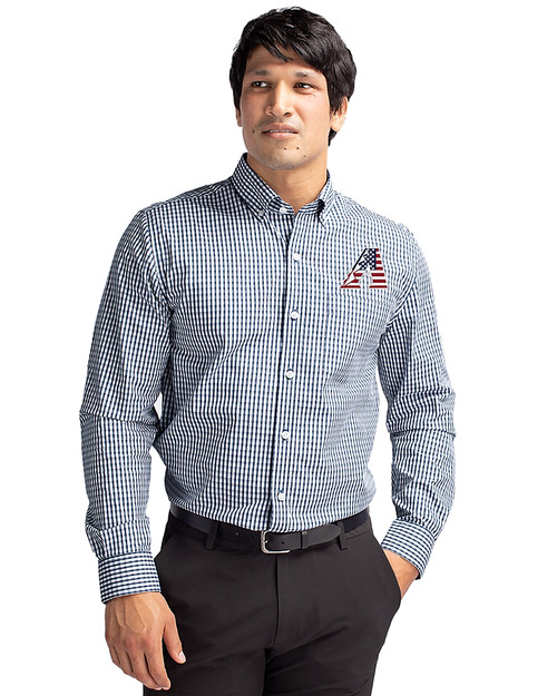 Arizona Diamondbacks Stars & Stripes Cutter & Buck Easy Care Stretch Gingham Mens Big and Tall Long Sleeve Dress Shirt Liberty Navy Front
