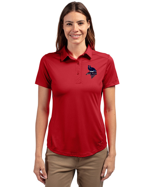 Minnesota Vikings Americana Cutter & Buck Prospect Eco Textured Stretch Recycled Womens Short Sleeve Polo Cardinal Red Front
