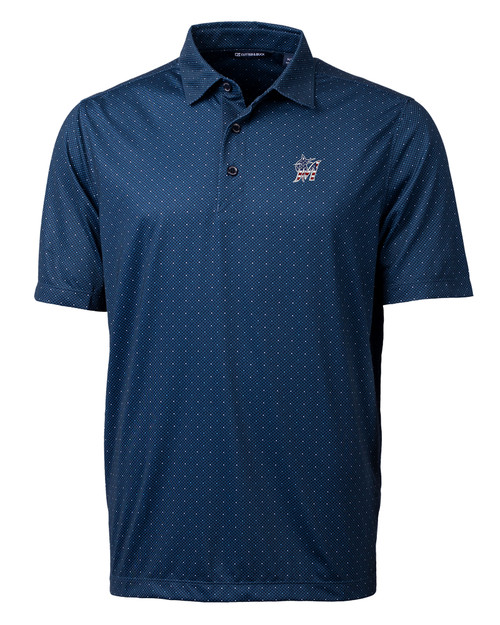 Miami Marlins Stars & Stripes Cutter & Buck Pike Double Dot Print Stretch Mens Polo LYN_MANN_HG 1