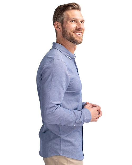 Pittsburgh Pirates Stars & Stripes Cutter & Buck Advantage Tri-Blend Pique Long Sleeve Knitted Mens Button Down Indigo Side