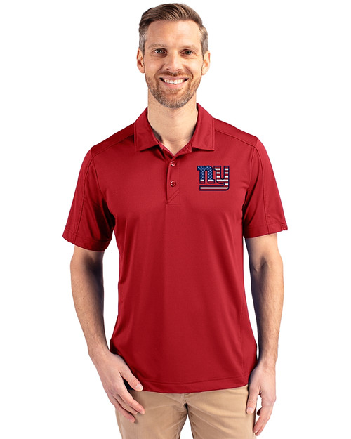New York Giants Americana Cutter & Buck Prospect Eco Textured Stretch Recycled Mens Short Sleeve Polo Cardinal Red Front