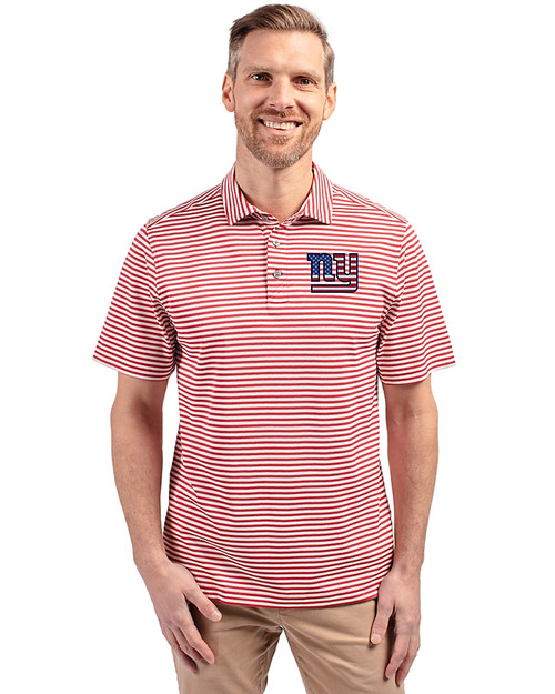 New York Giants Americana Cutter & Buck Virtue Eco Pique Stripe Recycled Mens Polo Cardinal Red Front