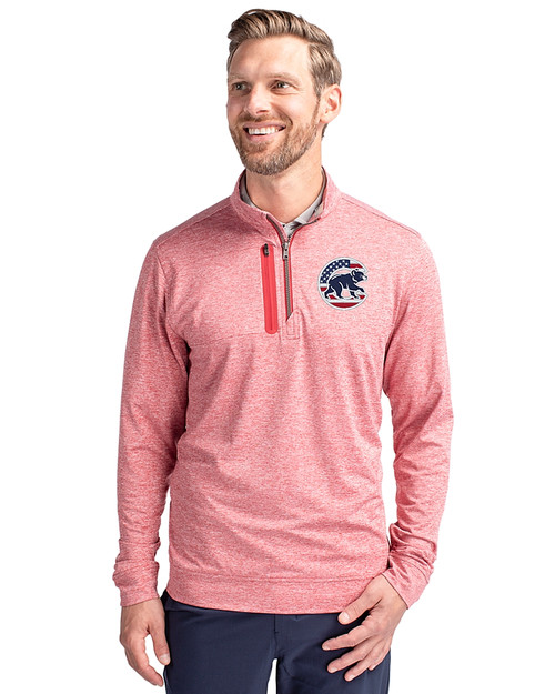 Chicago Cubs Stars & Stripes Cutter & Buck Stealth Heathered Quarter Zip Mens Pullover Cardinal Red Front