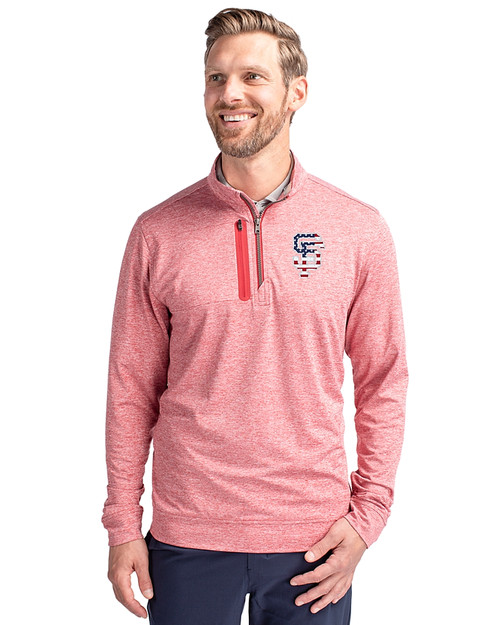 San Francisco Giants Stars & Stripes Cutter & Buck Stealth Heathered Quarter Zip Mens Pullover Cardinal Red Front