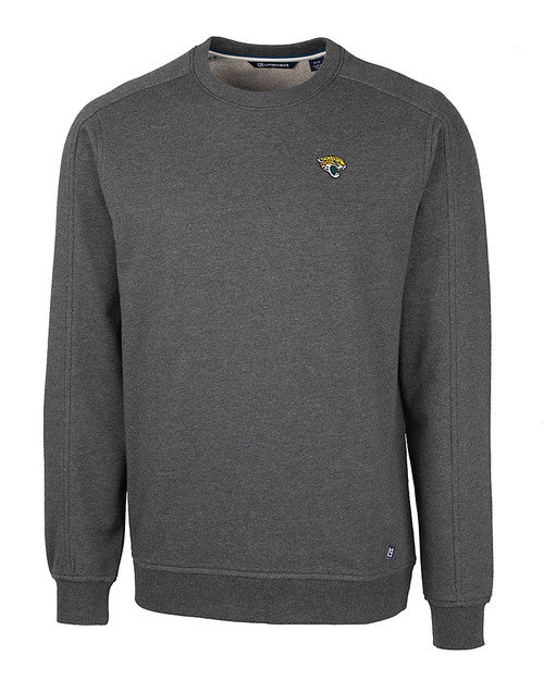 Jacksonville Jaguars Cutter & Buck Saturday Cotton Blend Mens Crew Neck Sweatshirt Charcoal Heather Mannequin