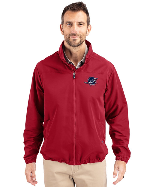 Miami Dolphins Americana Cutter & Buck Charter Eco Recycled Mens Full-Zip Jacket Cardinal Red Front