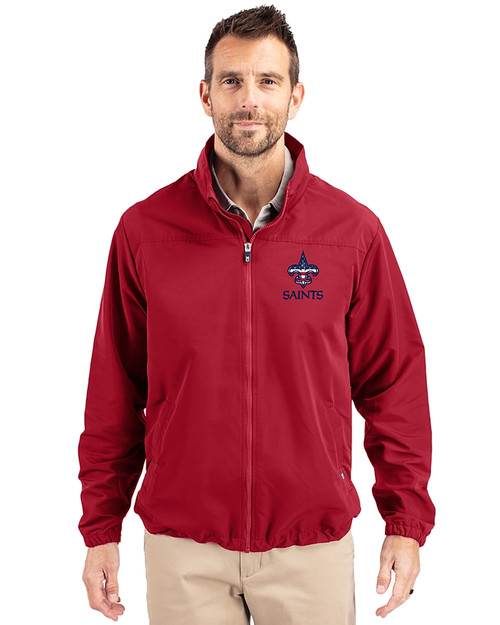 New Orleans Saints Americana Cutter & Buck Charter Recycled Packable Mens Full Zip Jacket Cardinal Red Front