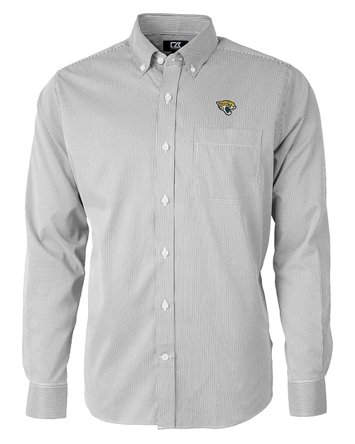 Jacksonville Jaguars Cutter & Buck Versatech Pinstripe Stretch Mens Long Sleeve Dress Shirt Black Mannequin