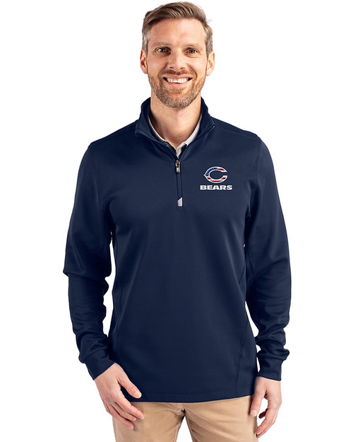 Chicago Bears Americana Cutter & Buck Traverse Stretch Eco Quarter Zip Mens Pullover Liberty Navy Front