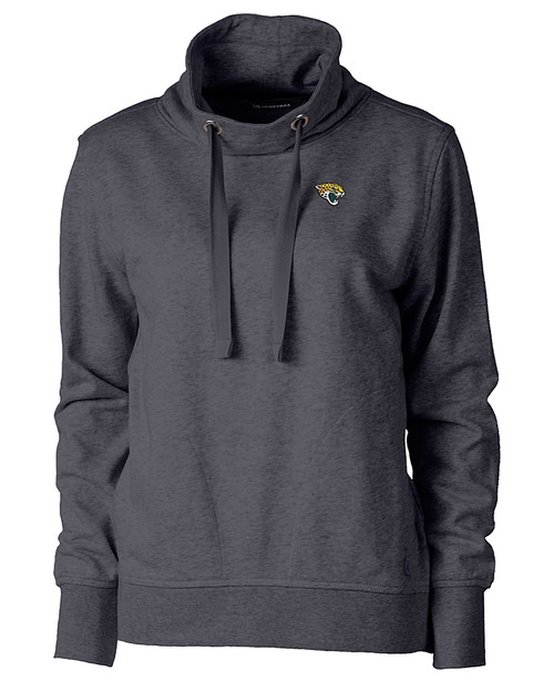 Jacksonville Jaguars Cutter & Buck Saturday Cotton Blend Womens Funnel Neck Sweatshirt Charcoal Heather Mannequin