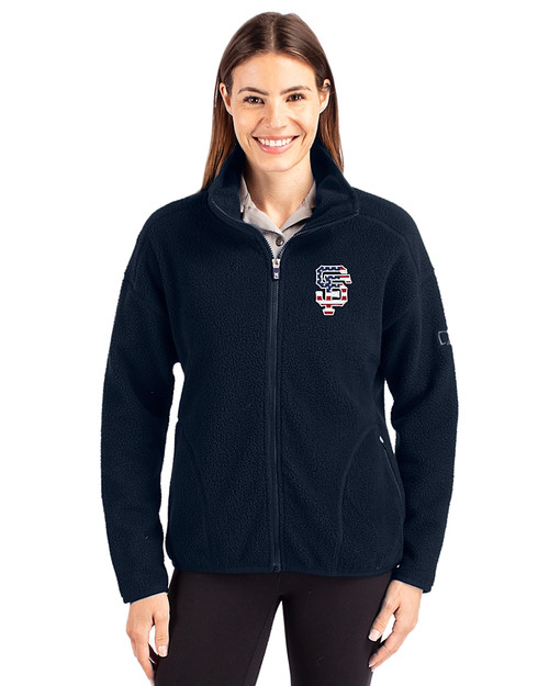 San Francisco Giants Stars & Stripes Cutter & Buck Cascade Eco Fleece Womens Full Zip Jacket Navy Blue Front