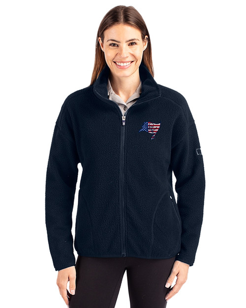 Tampa Bay Buccaneers Americana Cutter & Buck Cascade Eco Fleece Womens Full Zip Jacket Navy Blue Front