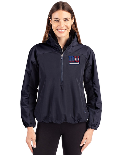 New York Giants Americana Cutter & Buck Charter Eco Recycled Womens Anorak Jacket Navy Blue Front
