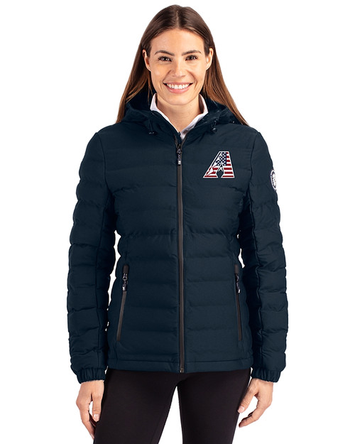 Arizona Diamondbacks Stars & Stripes Cutter & Buck Mission Ridge Repreve® Eco Insulated Womens Puffer Jacket Navy Blue Front