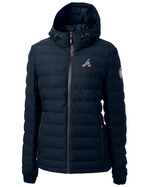 Atlanta Braves Stars & Stripes Cutter & Buck Mission Ridge Repreve® Eco Insulated Womens Puffer Jacket NVBU_MANN_HG 1
