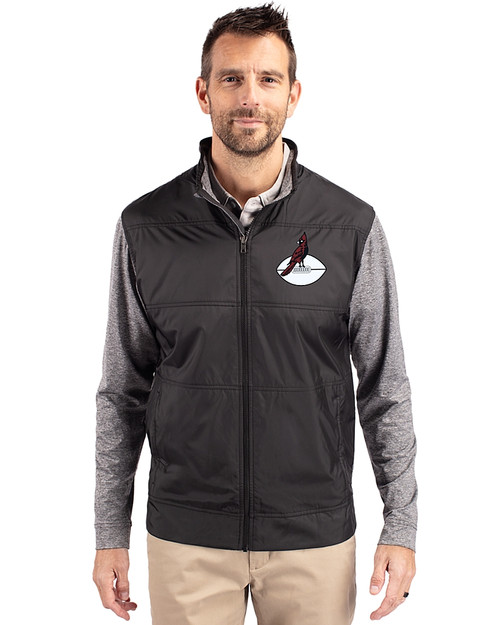 Arizona Cardinals Historic Cutter & Buck Stealth Hybrid Quilted Mens Full Zip Windbreaker Jacket Black Front