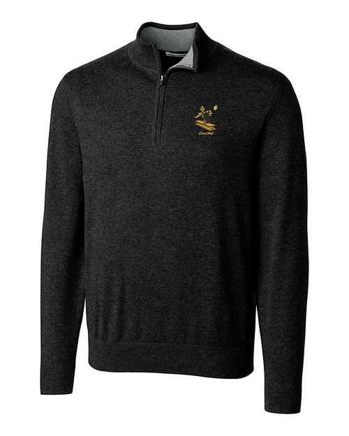 Pittsburgh Steelers Historic Cutter & Buck Lakemont Tri-Blend Mens Quarter Zip Pullover Sweater Black Mannequin